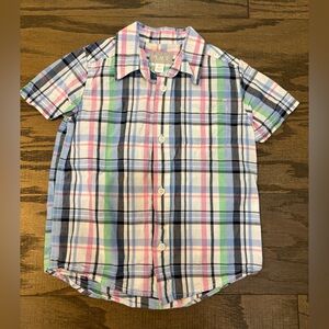 Boys 5T Plaid Easter Spring Short Sleeve Button Down Dress Shirt Blue & Pink